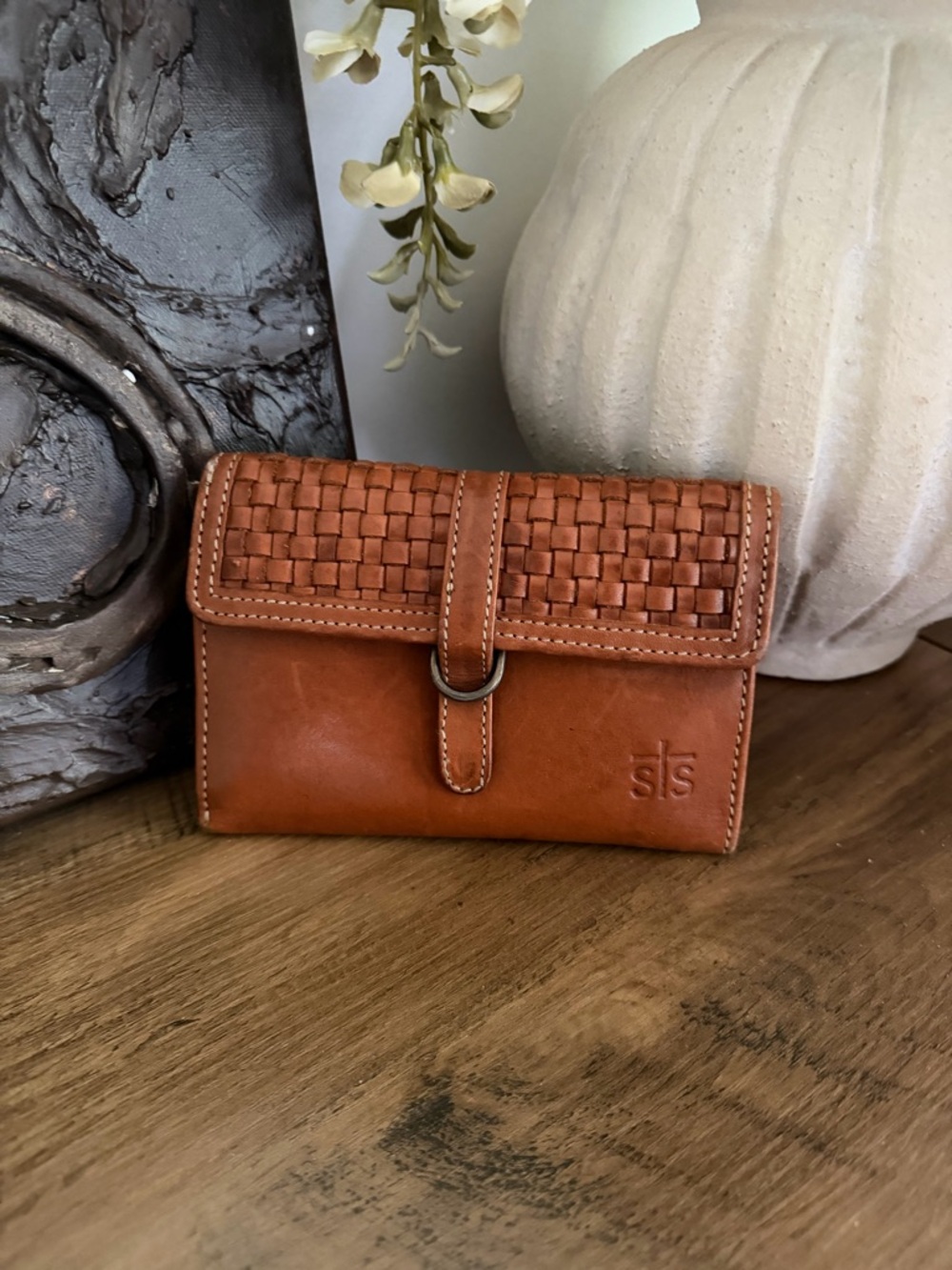 STS Ranchwear Woven Leather Trifold Wallet - Chestnut Patina